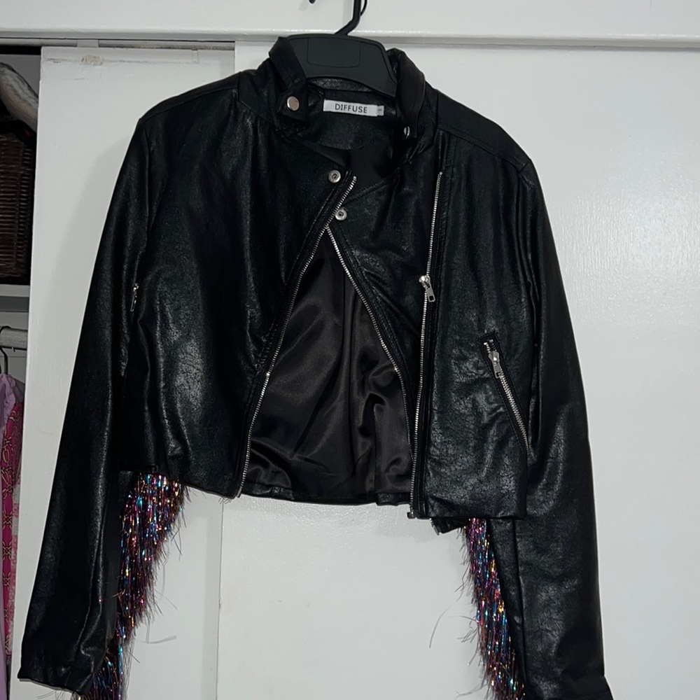 Diffuse brand moto jacket with fringe size 8